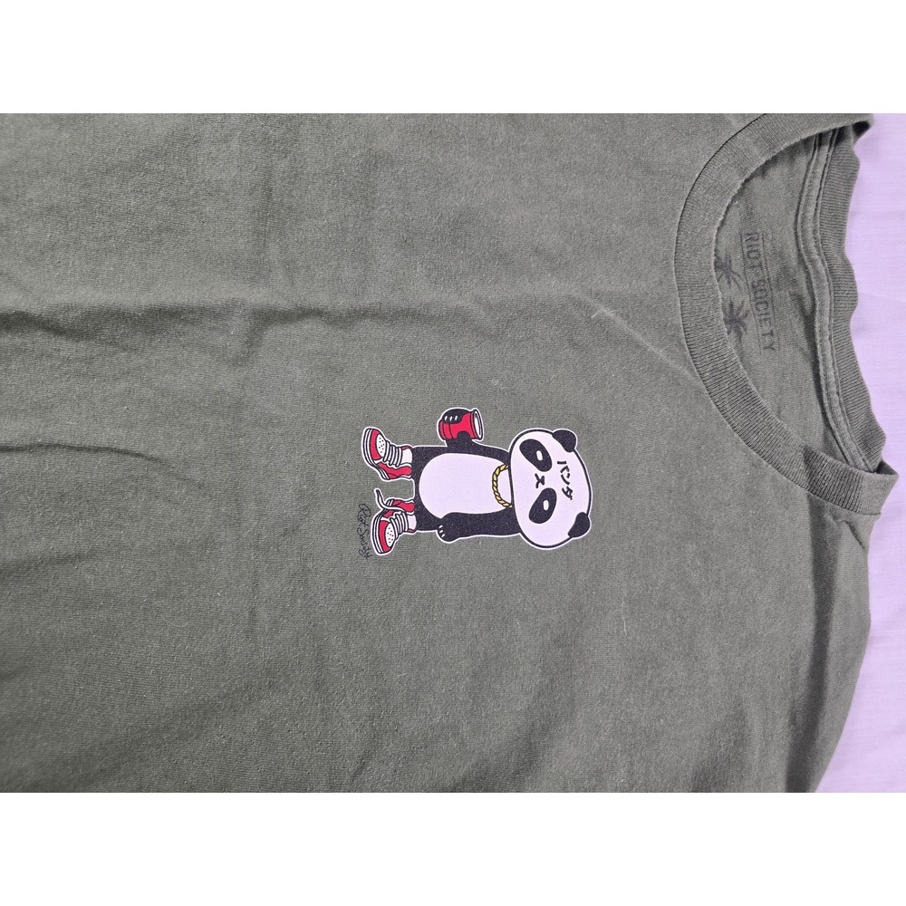 Riot Society Shirt Mens Medium Green Cartoon Panda Graphic Tee Tagless